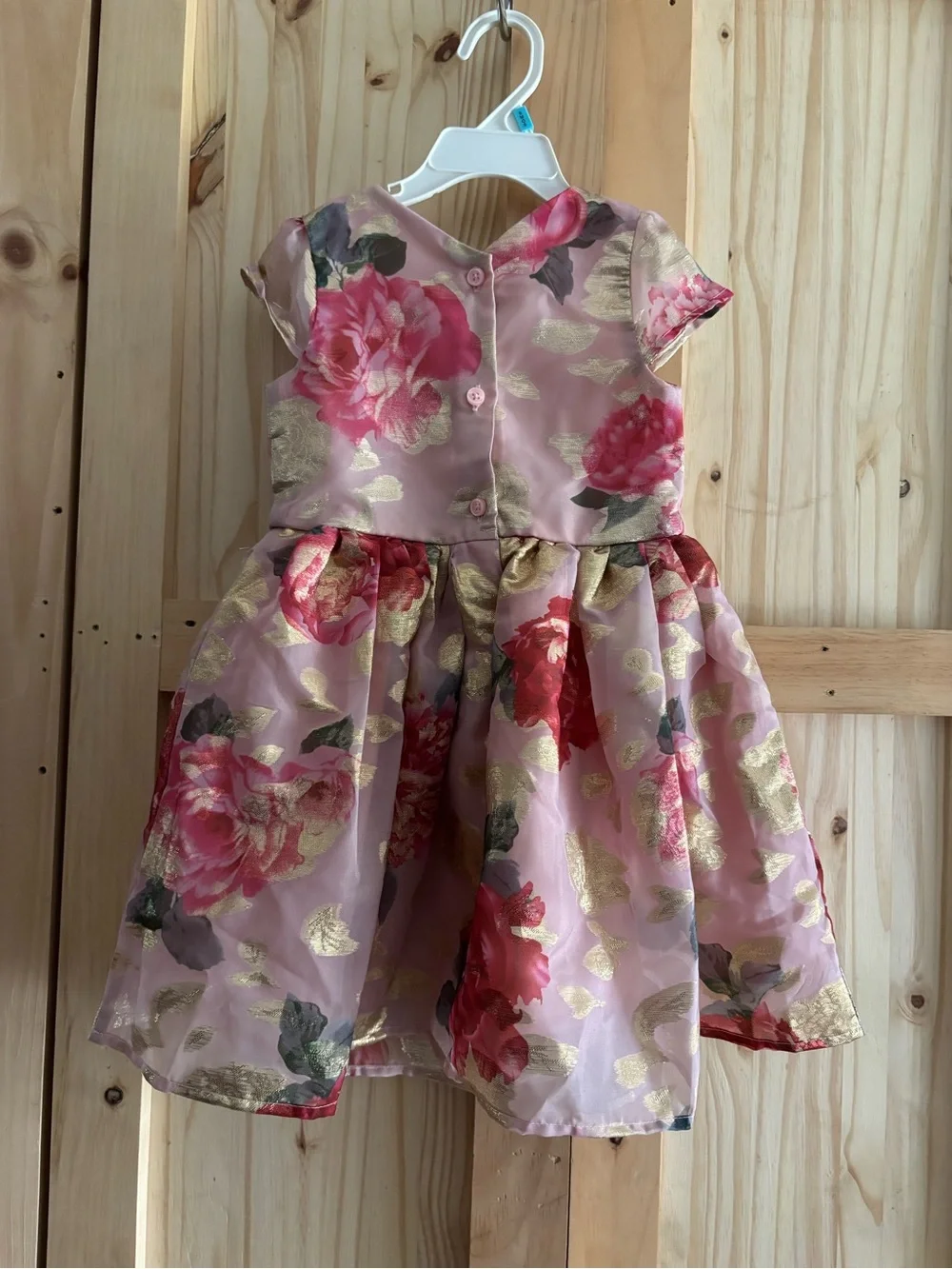 Gymboree Pink Floral Gold Accent Bow Dress